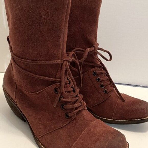 Unknown Shoes - Latigo Portland Cognac Rust Suede Western Women Lace Zip Up Mid Calf Boot 7.5 M